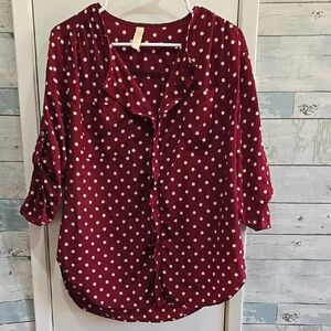 Lovely Day Red Button Down Blouse with Peter Pan Collar